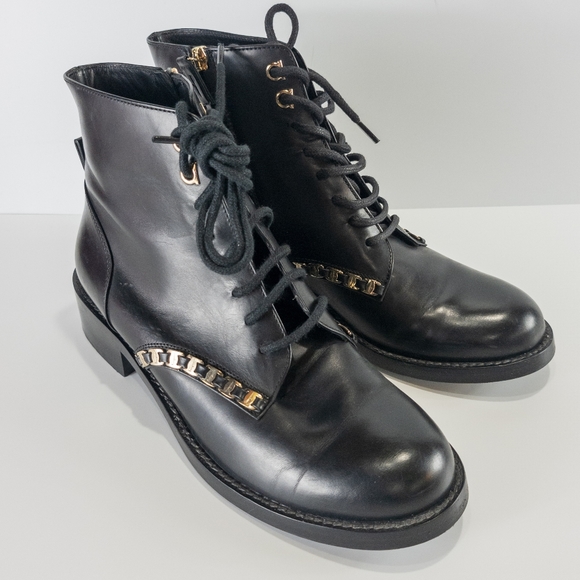 Salvatore Ferragamo Theodore Embellished Combat Boots Black -8 - Picture 5 of 8
